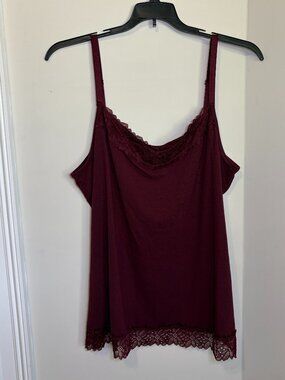 Women's Size 22/24W Cato Maroon Lace Detail Adjustable Strap Tank Top